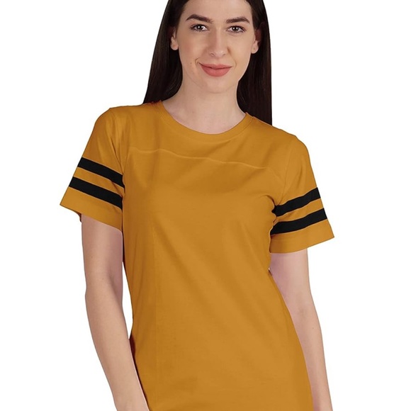 M Women Round Neck Sporty Tshirt Tunic Striped Short Sleeve Summer Casual Active - Picture 6 of 11